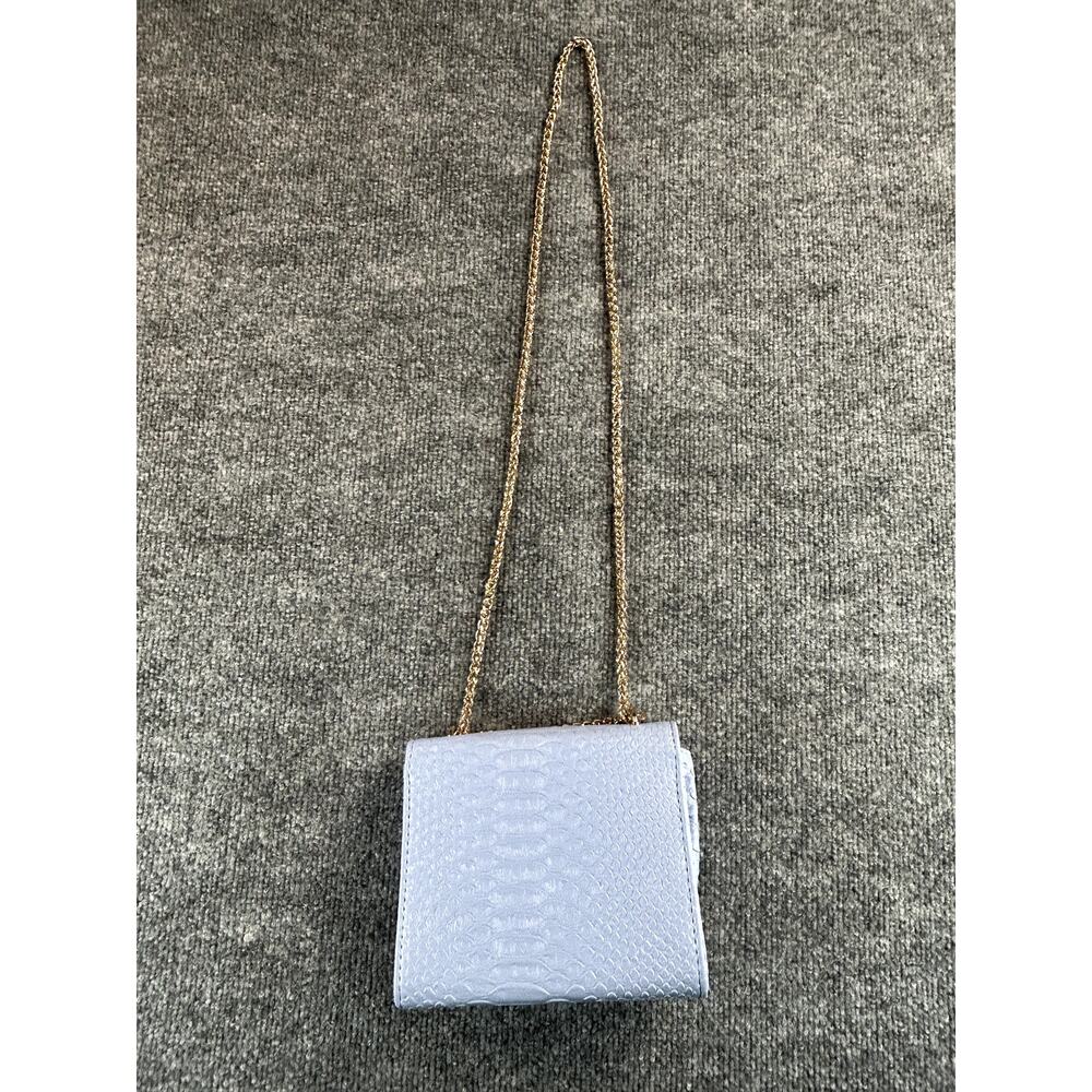 Womens Light Blue Croc Embossed Crossbody Shoulder Bag Gold Chain Purse Small - Picture 2 of 9